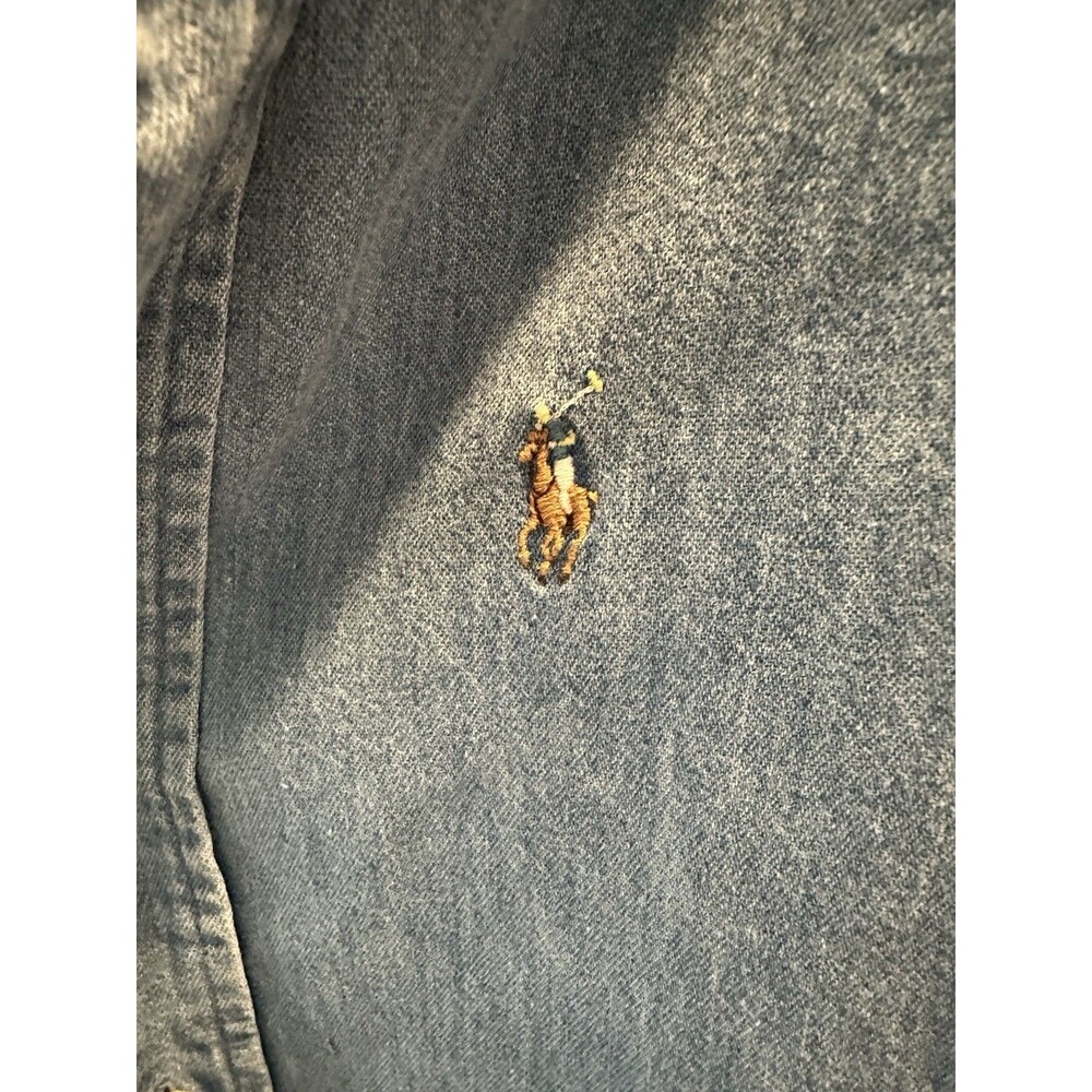 Polo by Ralph Lauren soft Denim 100% cotton mens LS button down shirt szXL logo - Picture 7 of 7